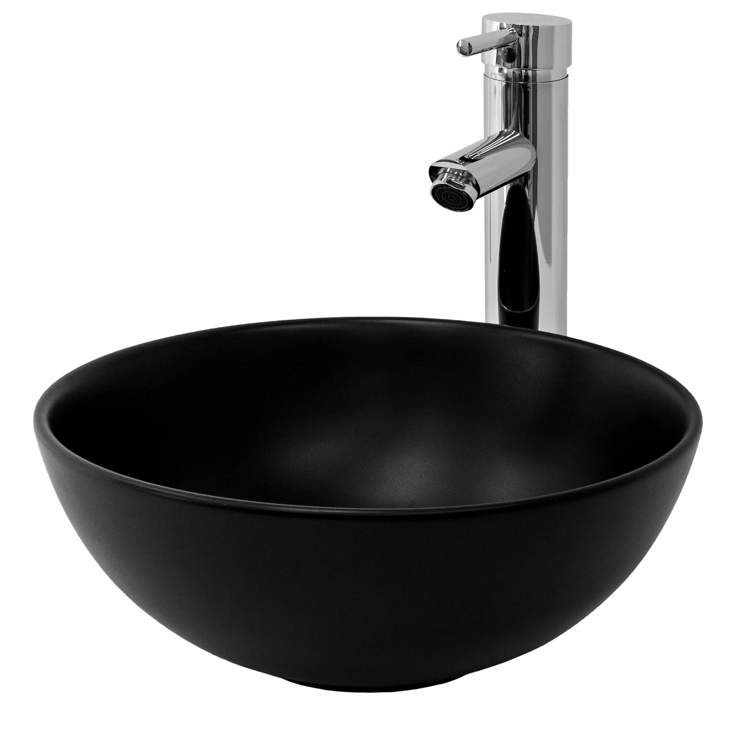 ML-Design keramisk handfat i svart matt, Ø 32x13,5 cm, rund uppsatsbassäng, modern fåfänga, tvättskål med avloppshål, tvättområde handfat