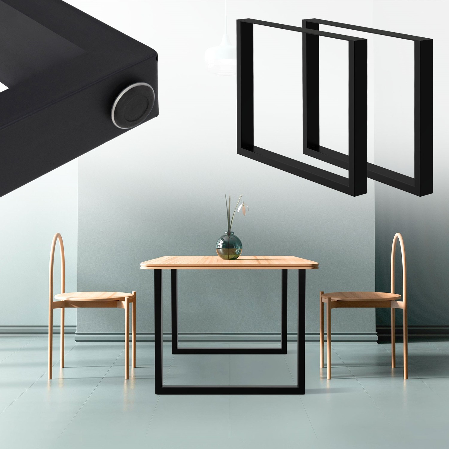 ECD Germany 2-delade bordsben - 90 x 72 cm - tillverkade av pulverlackerat stål - svart industriell design - bordssats, bordslister, bordsfötter,