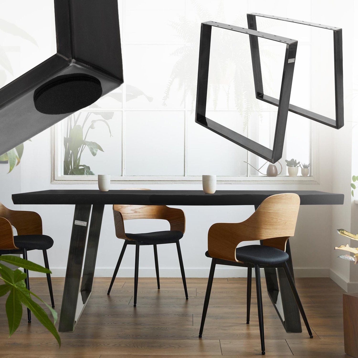 ML-Design 2-delars set Tischkufen 80GRAD Neigung; 75x72 cm; Industriell; Profil 8x2 cm; Lutande bordsben; Metall Möbelkufen; Stål bordställ;