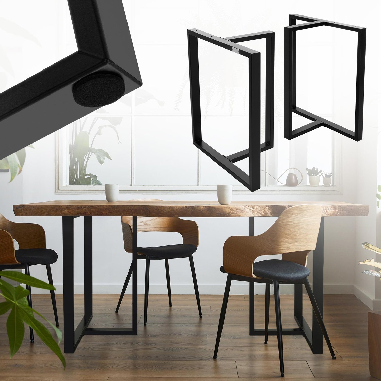 ML-Design 2 kpl pöytäjalusta B60xH72 cm T-muodossa; metalli; musta; teollinen muotoilu; jalkarakenne ruokapöydille ja kirjoituspöydille; pöytäjalat