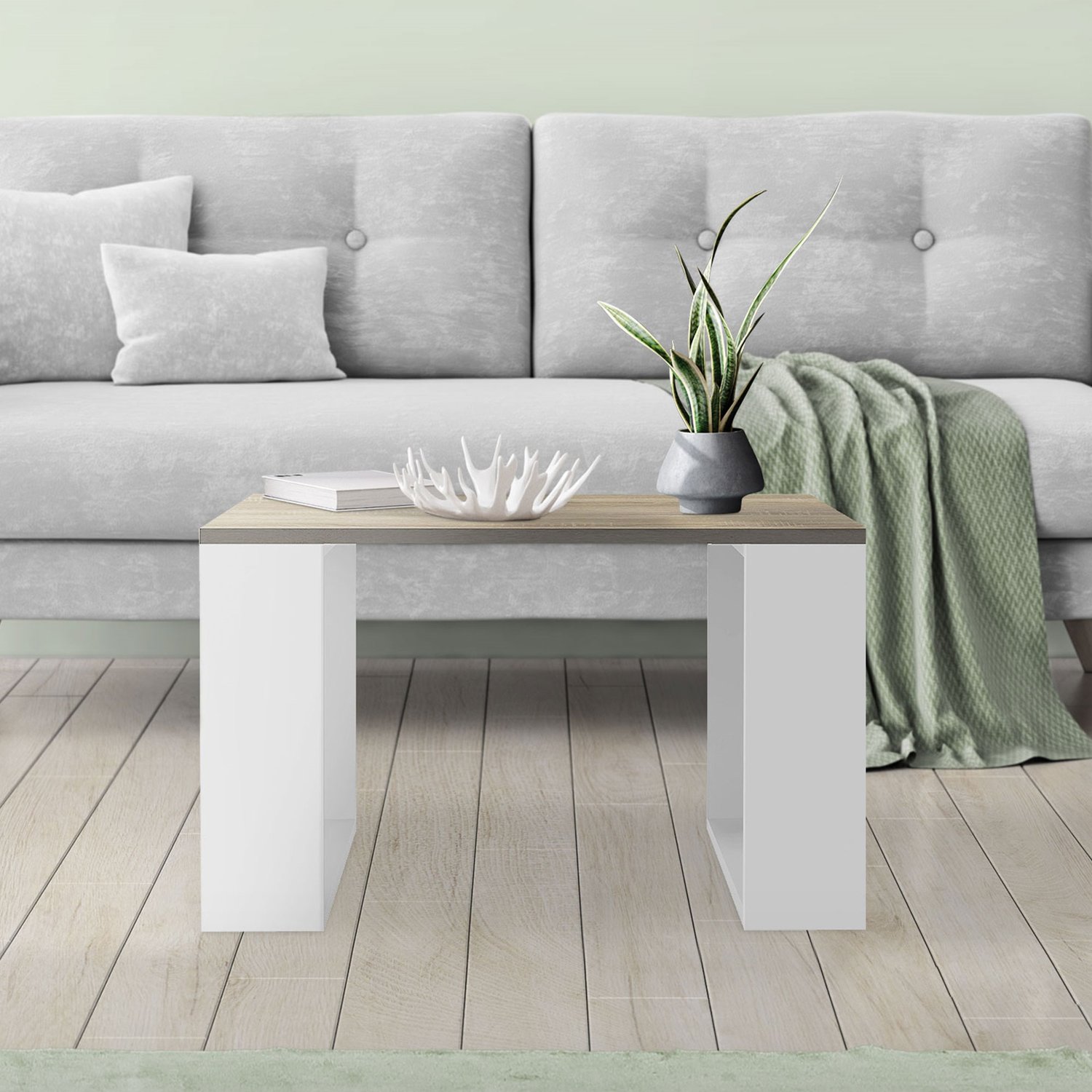 ML-Design Soffbord 65x65x40 cm; ekoptik-vit; kufben; kvadratiskt vardagsrumsmöbel; sidobord perfekt för vardagsrum och kontor; modern stil kaffebord;