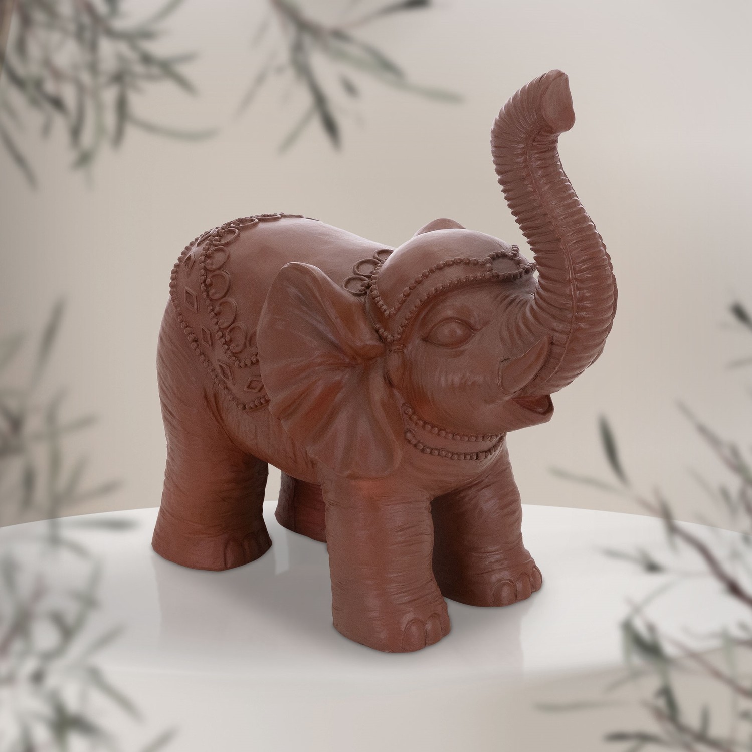 ML-Design Deko Figur Elefant Brun 36x19x39 cm; Orientalisk Finish; väderbeständig; för inomhus & utomhus; lyckoelefantstaty som present; Feng