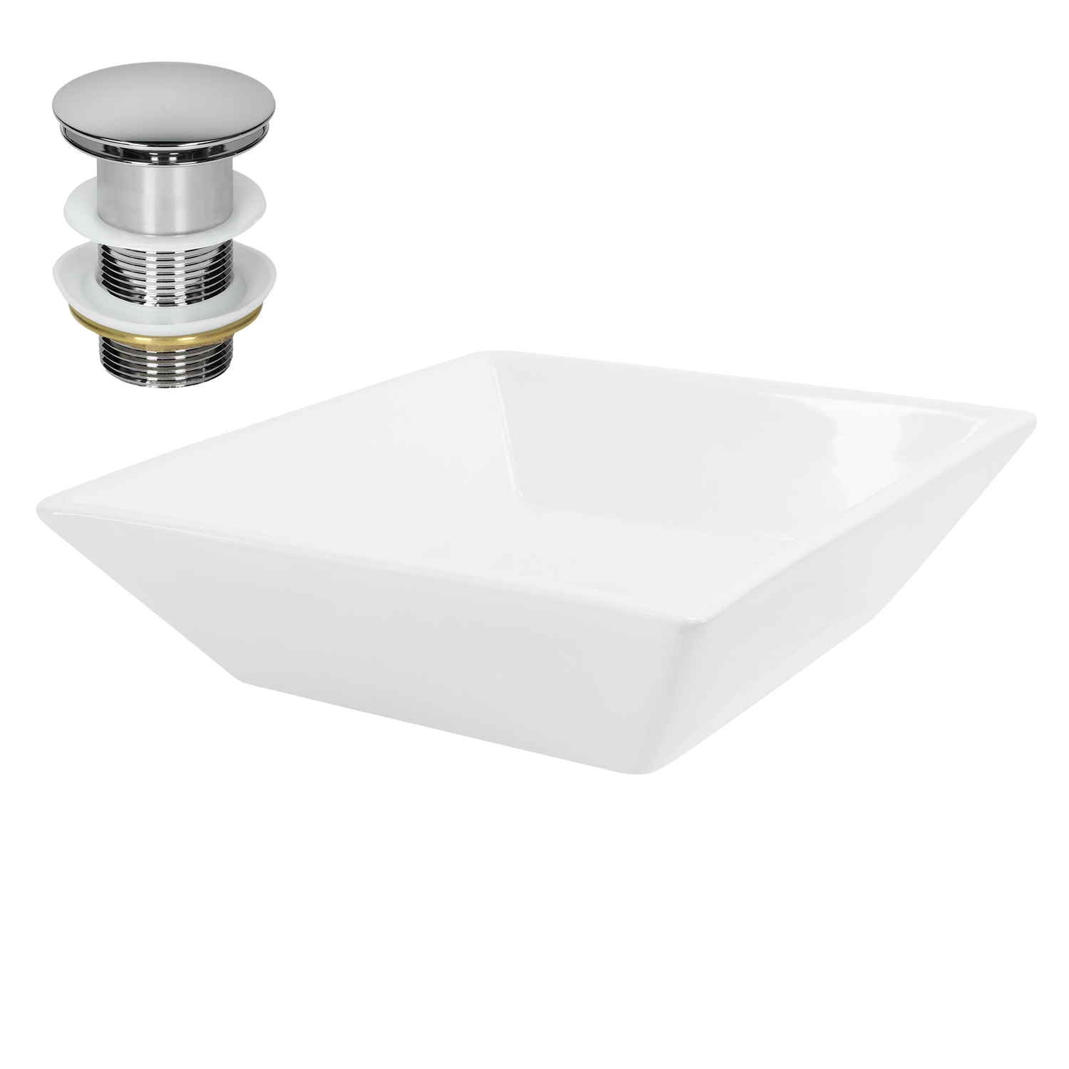 ML-Design Keramiktvättställ i vitt 41x41x12 cm fyrkantigt inkl. avloppssats; moderna ovanpåliggande tvättställ; design handfat; för badrum/gästtoalett