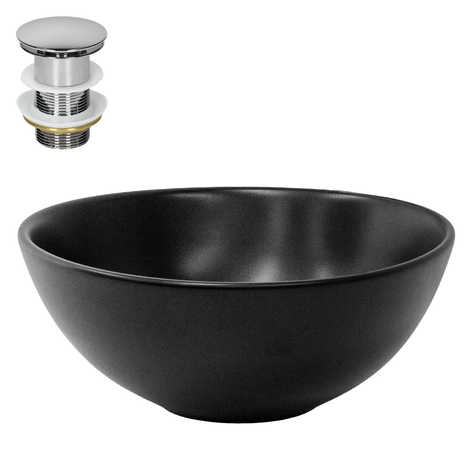 ML-Design Keramiskt Tvättställ i Matt Svart Ø 280 x 150 mm med Avloppssats; Rund Bänkmonterad Tvättställ; Modern Tvättställ; Handfat; för Badrum