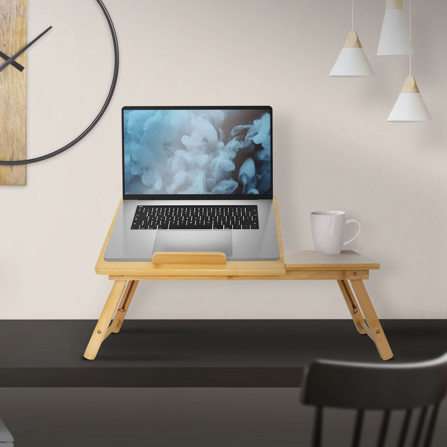 ML-Design Bambus Laptopbord för säng/soffa; justerbar höjd & hopfällbar; 4 lutningsvinklar; för läsning & frukost; laptopställ med ventilationshål &
