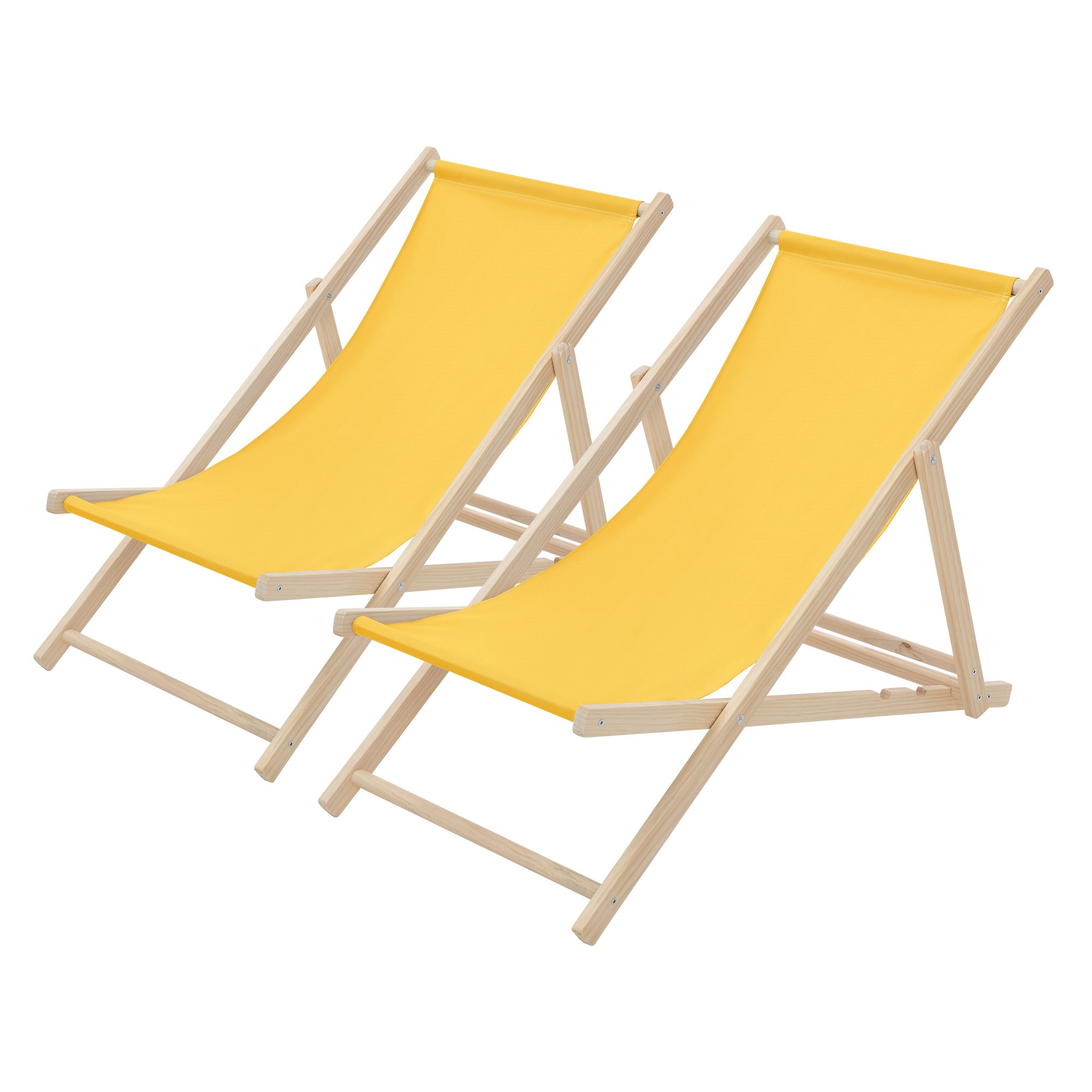 ECD Germany 2-pack Fällbar solstol; Gul; av trä; justerbar ryggstöd; 3 positioner; upp till 120 kg; Solstol Trädgårdsstol Strandstol Träfällstol; för
