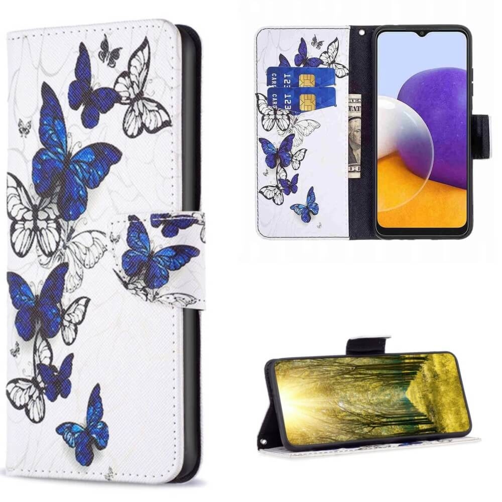 Plånboksfodral Samsung Galaxy A15 - Blåa och Vita Fjärilar