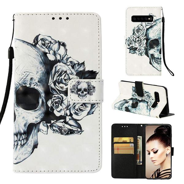 Plånboksfodral Samsung Galaxy S10 Plus – Döskalle / Rosor