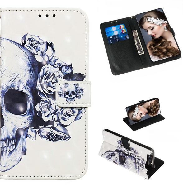 Plånboksfodral Samsung Galaxy A80 – Döskalle / Rosor