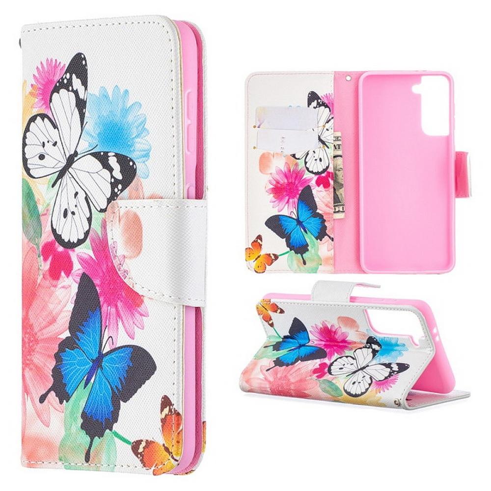 Plånboksfodral Samsung Galaxy S21 – Färgglada Fjärilar