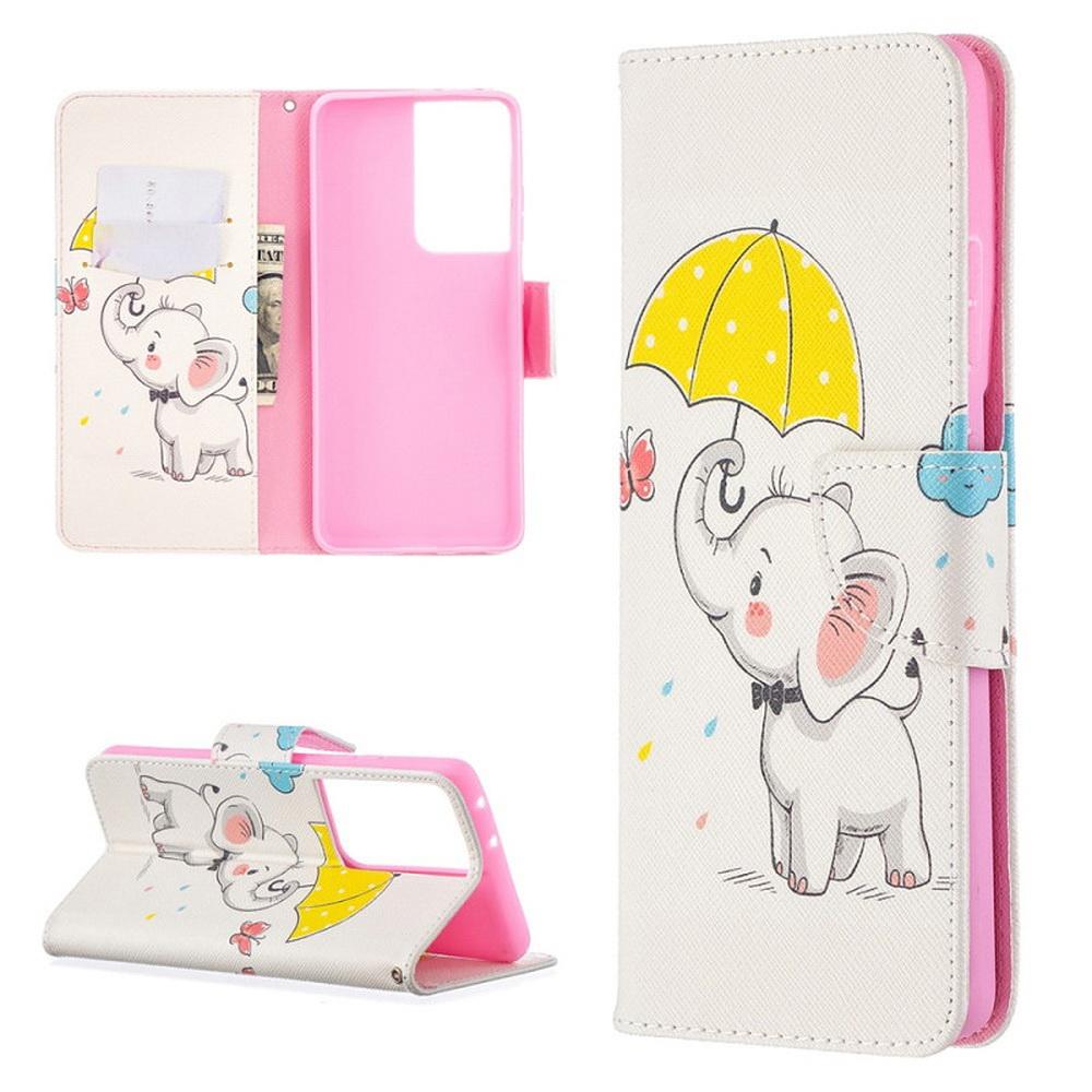 Plånboksfodral Samsung Galaxy S21 Ultra – Elefant med Paraply