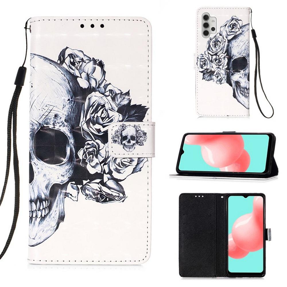 Plånboksfodral Samsung Galaxy A32 – Döskalle / Rosor