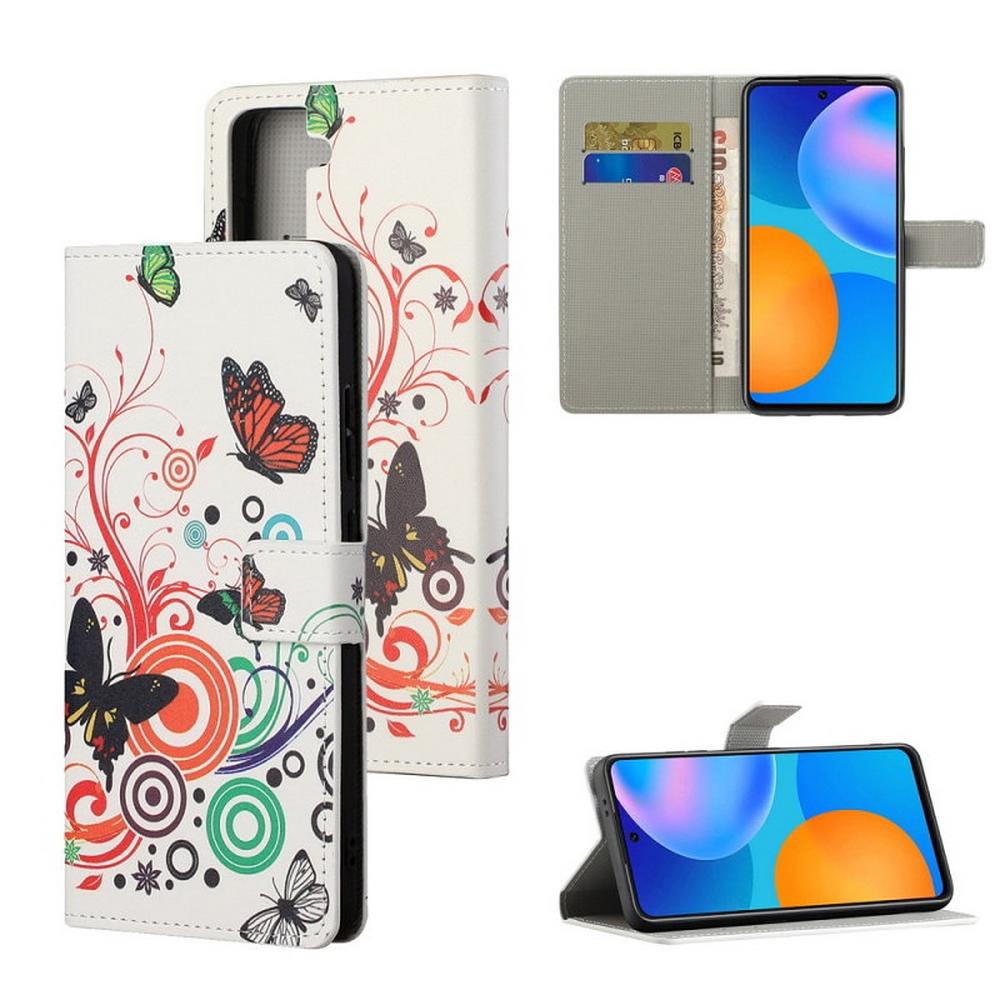 Plånboksfodral Samsung Galaxy S22 - Vit med Fjärilar