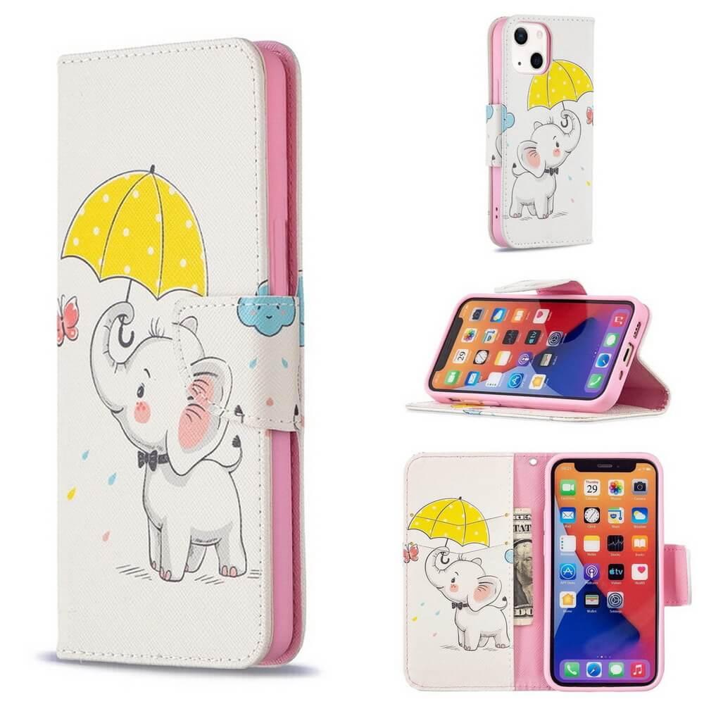 Plånboksfodral iPhone 14 Plus – Elefant med Paraply