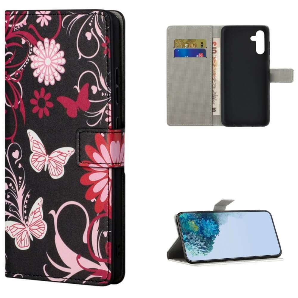 Plånboksfodral Samsung Galaxy S23 - Svart med Fjärilar