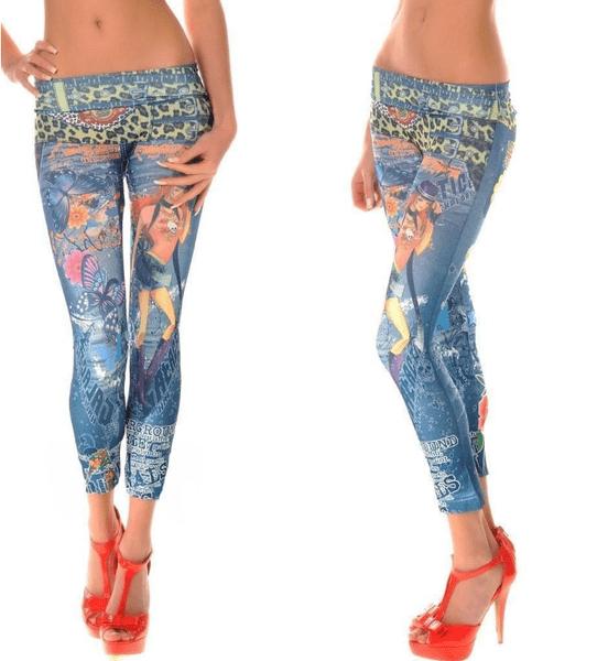 Coola Blå Jeans Leggings med tryck