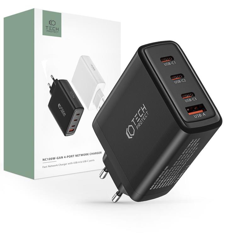 Tech-Protect 4-Port Väggladdare 3x USB-C/1x USB-A PD100W