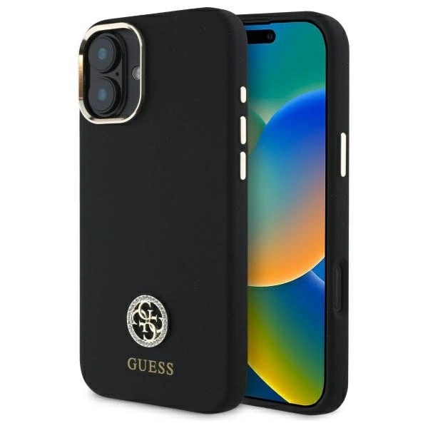 Guess Mobilskal till iPhone 16 Silikon Logo Strass 4G - Svart
