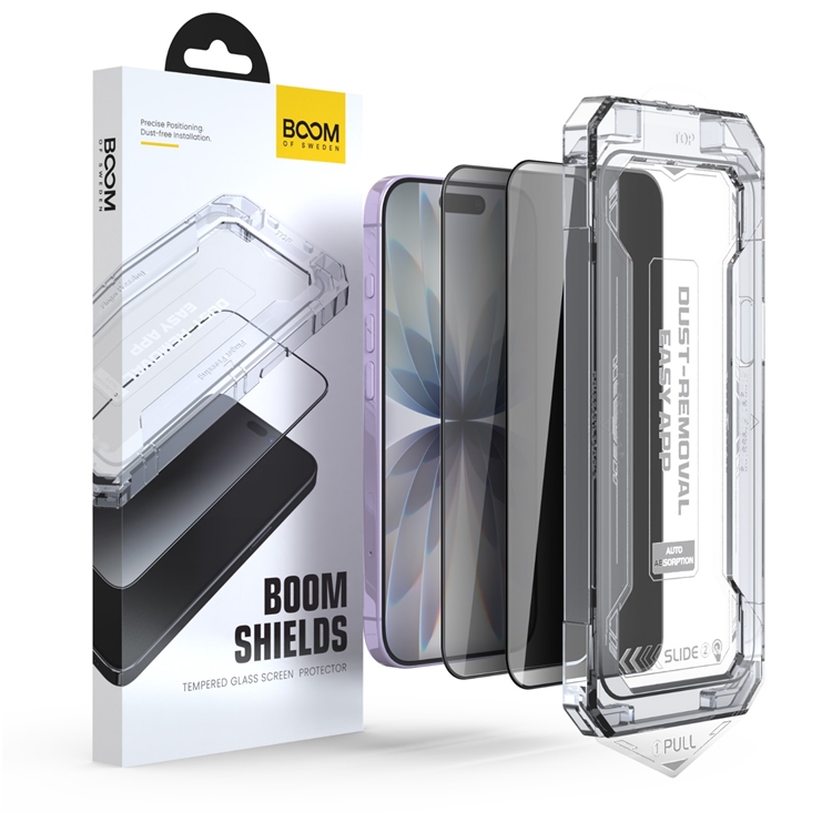 BOOM iPhone 16 Pro Privacy Härdat Glas Skärmskydd 2st