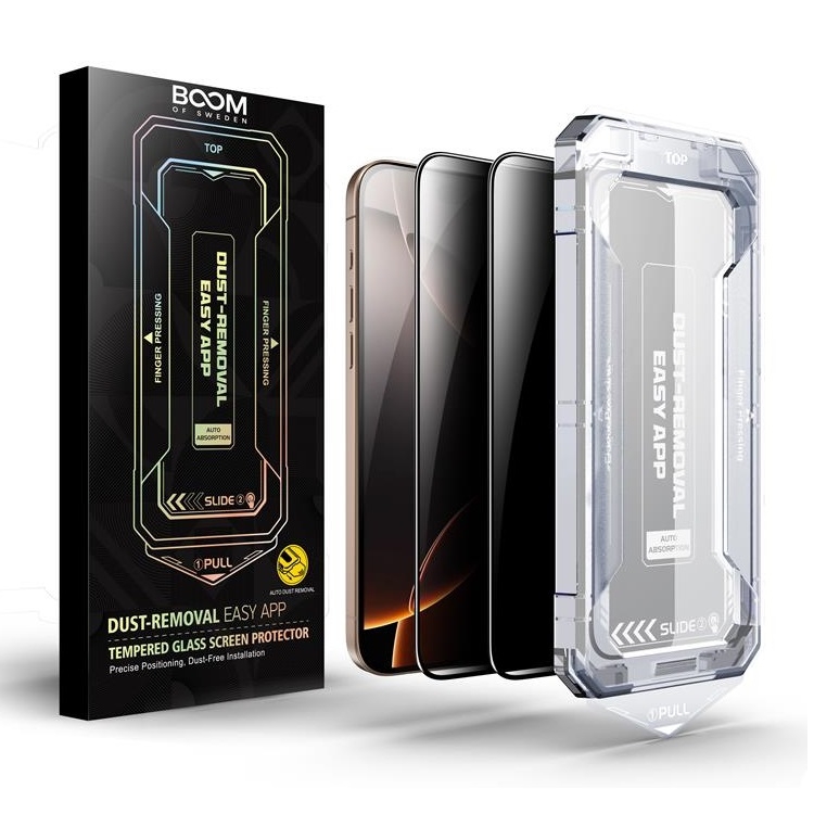 BOOM iPhone 16 Pro Max Privacy Härdat Glas Skärmskydd 2st