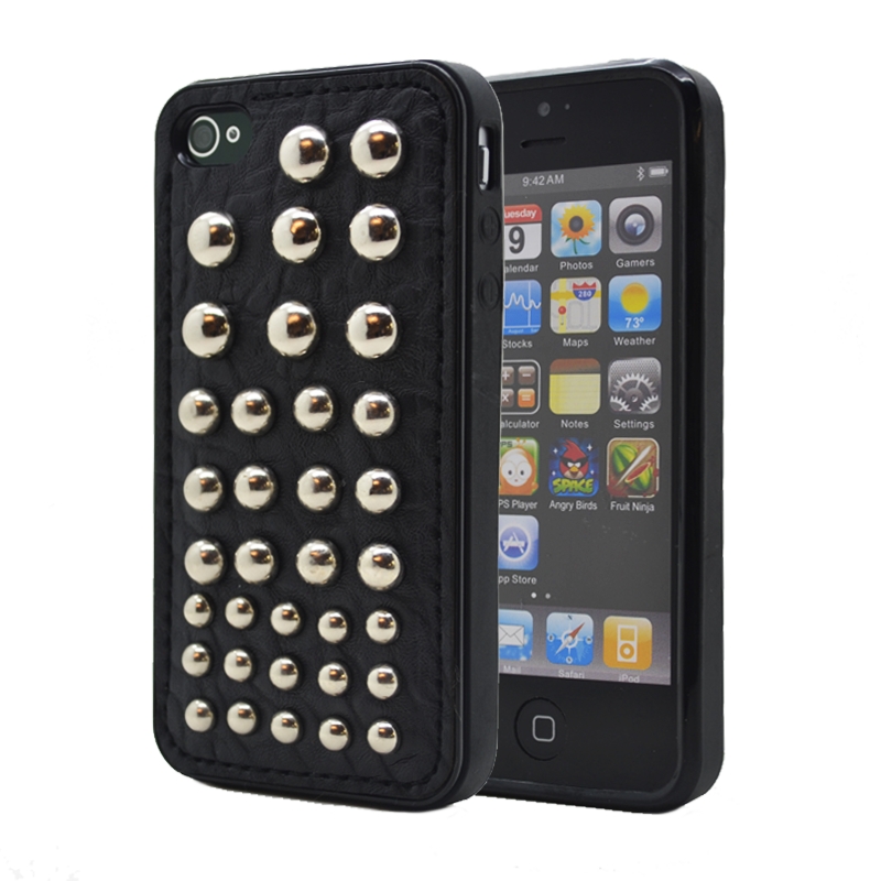 Studded leather pattern FlexiSkal till Apple iPhone 4S/4 (Dots)