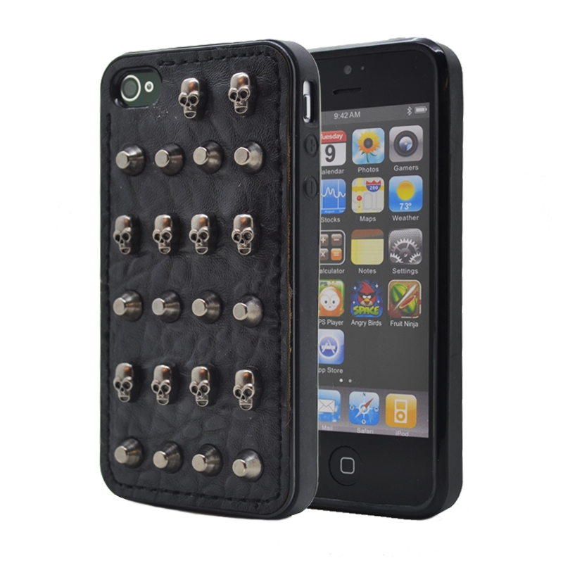 Studded leather pattern FlexiSkal till Apple iPhone 4S/4 (Point Skulls)