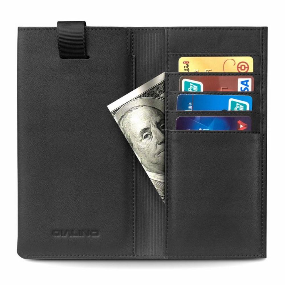 Qialino Universal Pouch Wallet i äkta läder - Svart (L)