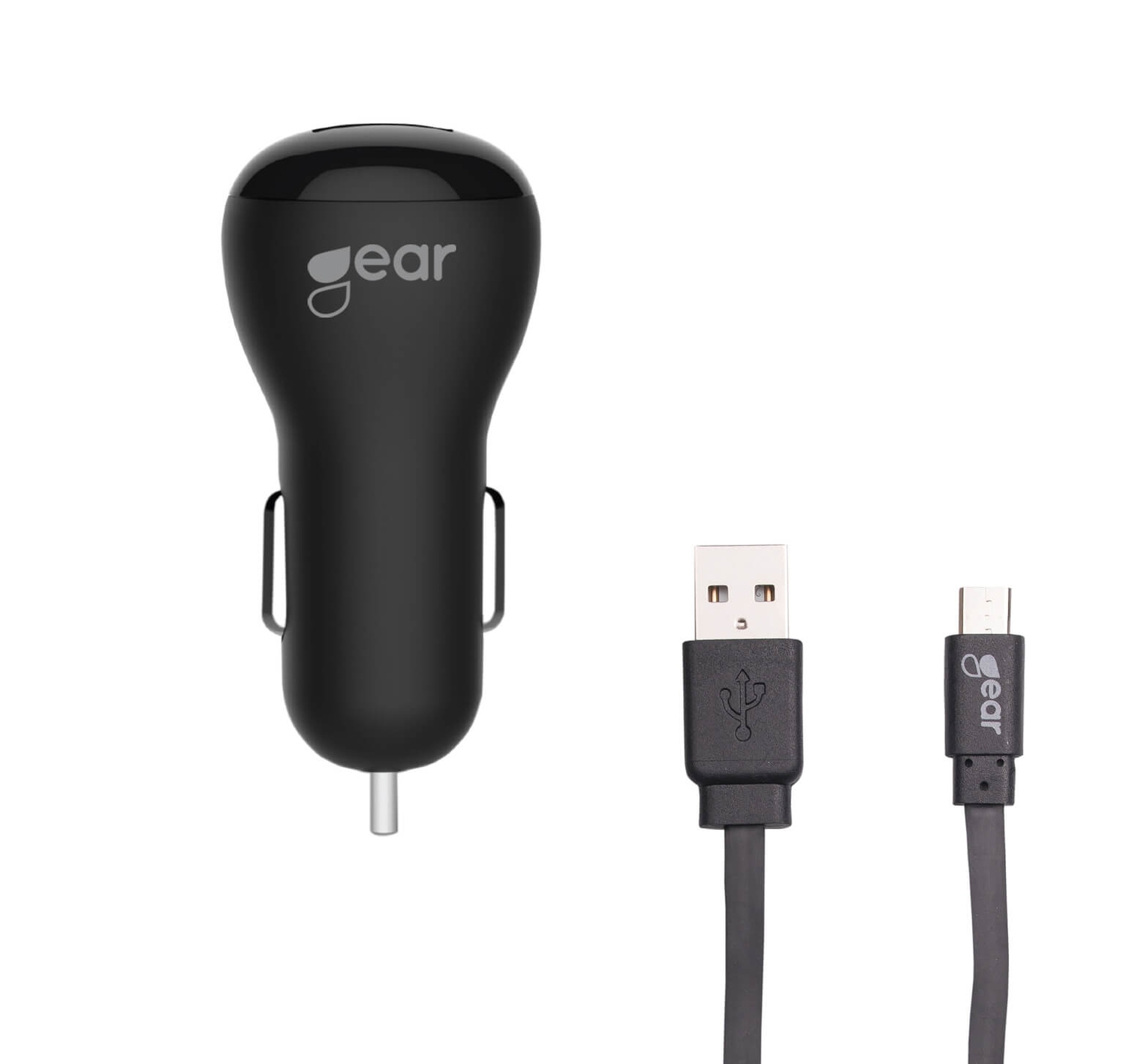 GEAR Laddare 12-24V 2xUSB 2.4A Svart MicroUSB Kabel platt 1m
