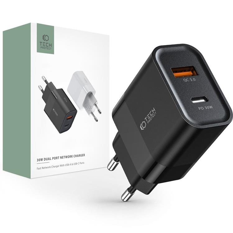 Tech-Protect C30W 2-Port Nätverk Laddare PD30W/QC3.0