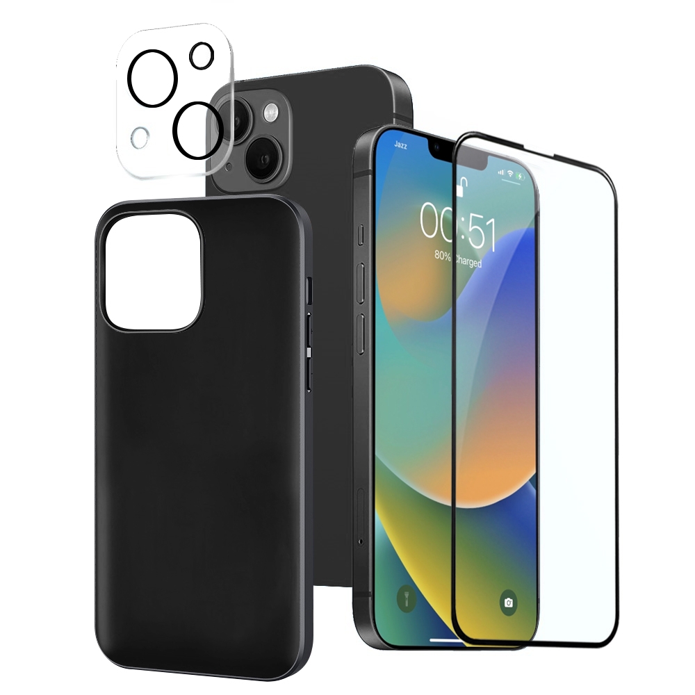3-i-1-paket iPhone 14 med skal, kameralinsskydd i härdat glas