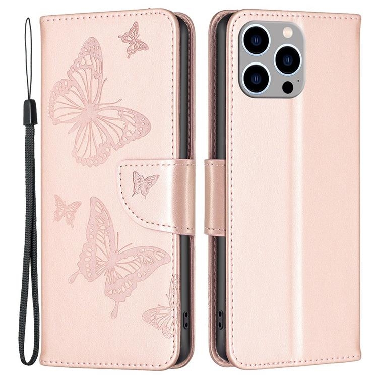 iPhone 14 Pro Plånboksfodral Butterflies Imprinted - Rosa
