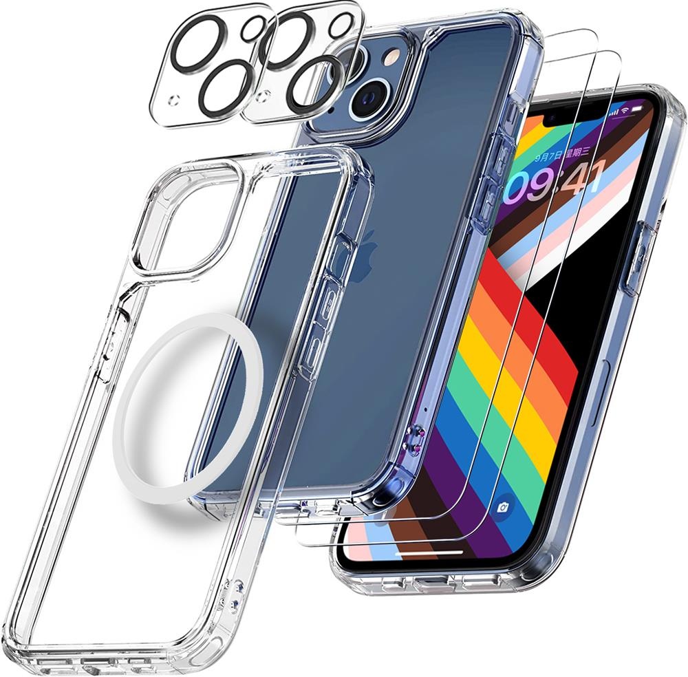 [6in1] BOOM iPhone 14 Plus Skal - Kameralinsskydd - Härdat Glas - MagSafe Ring