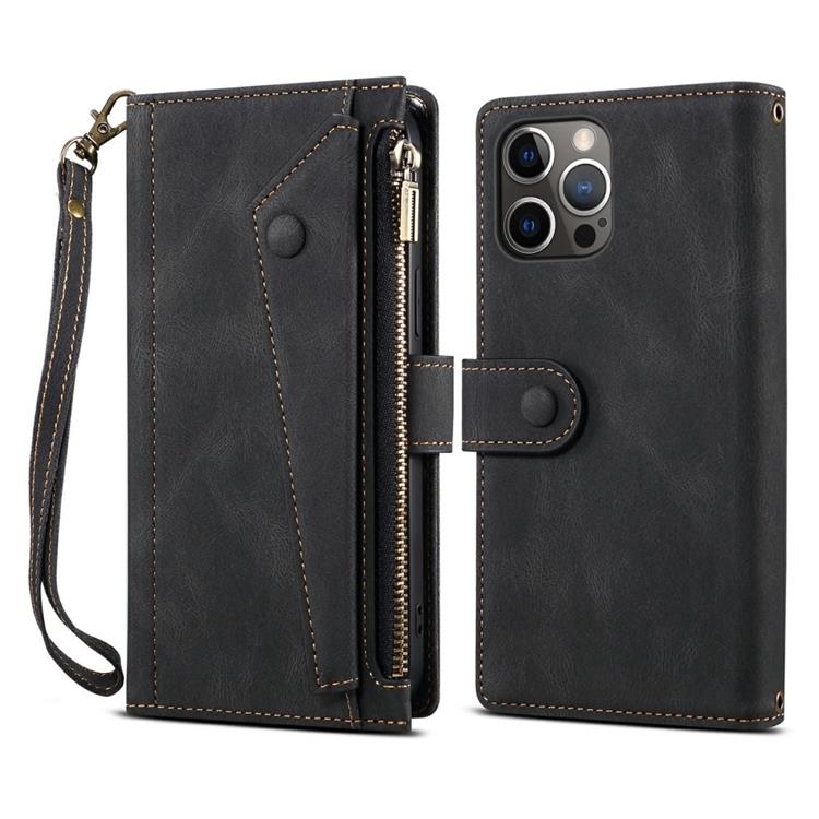 iPhone 14 Pro Max Plånboksfodral Flap Zipper Strap