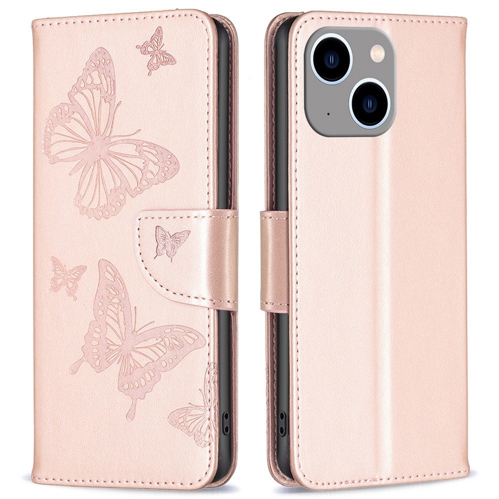 iPhone 14 Plus Plånboksfodral Butterfly Imprinted - Rosa