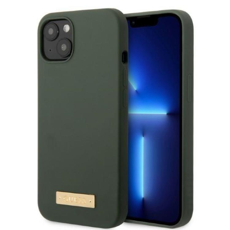Guess iPhone 13 Skal MagSafe Silicone Logo Plate - Khaki