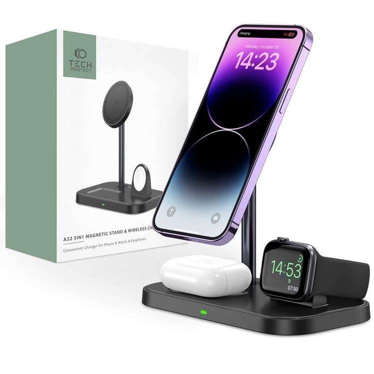 Tech-Protect 3-in-1 Trådlös Laddare Magsafe iPhone Apple Watch AirPods