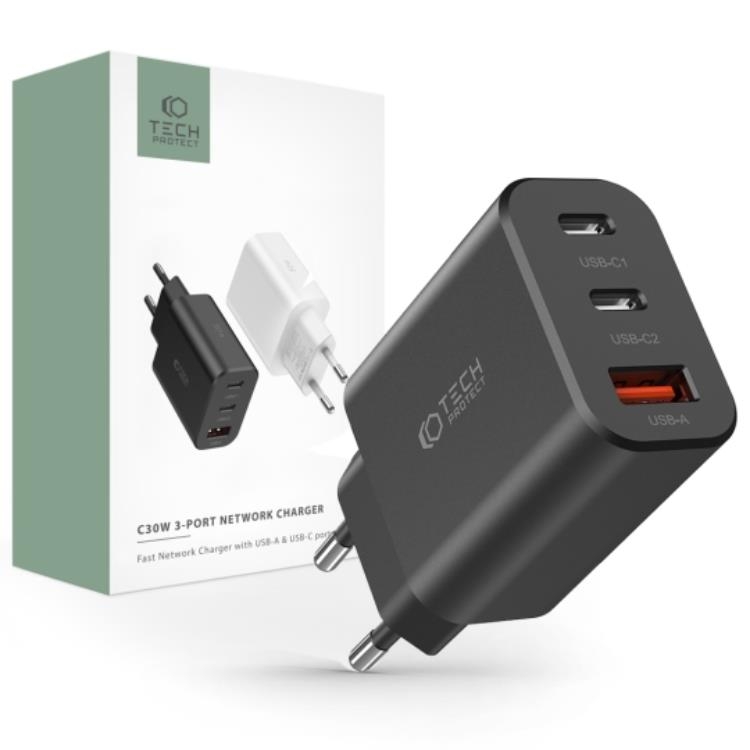Tech-Protect 3-Port Väggladdare 30W