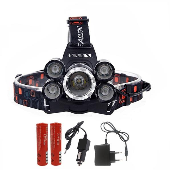 Köp 9000 Lumen CREE XML T6 5 LED pannlampa| Värsting ljus Köp 10.000 Lm Kraftig pannlampa 7st CREE XML T6 2ST Q5 LED