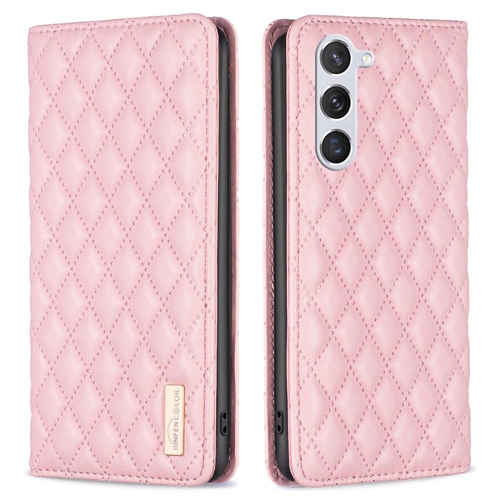 BINFEN Galaxy S24 Fodral Diamond Flip Läder Rosa