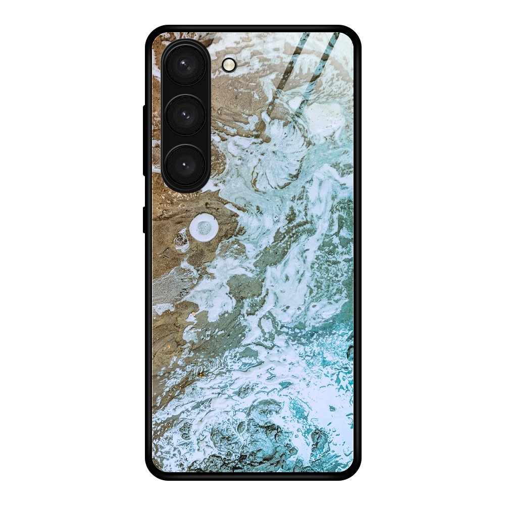 Galaxy S24 Skal Marmor Härdat Glas Beach