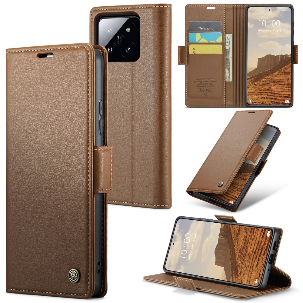 CASEME Xiaomi 14 Fodral RFID Litchi Läder