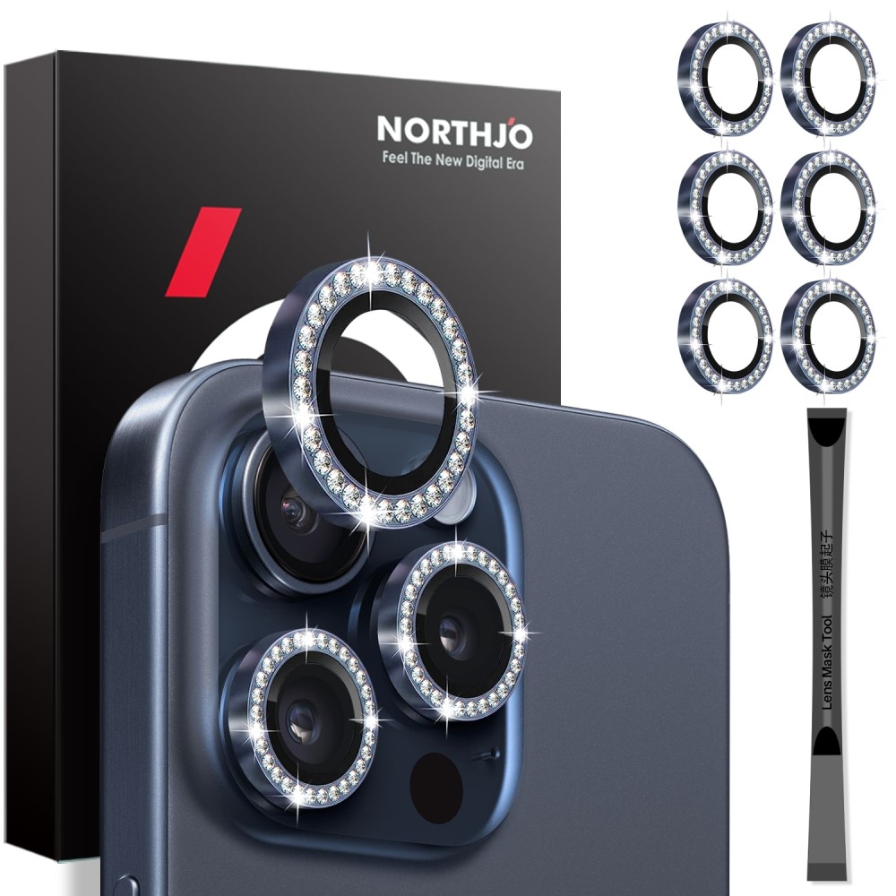 NORTHJO iPhone 15 Pro/Pro Max/14 Pro/Pro Max Linsskydd Strass 2-PACK