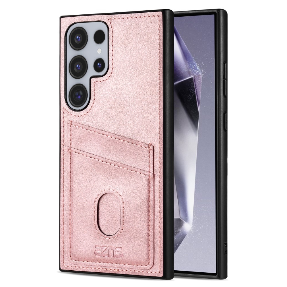 AZNS Samsung Galaxy S25 Ultra Skal Med Kortfack Läder Roséguld
