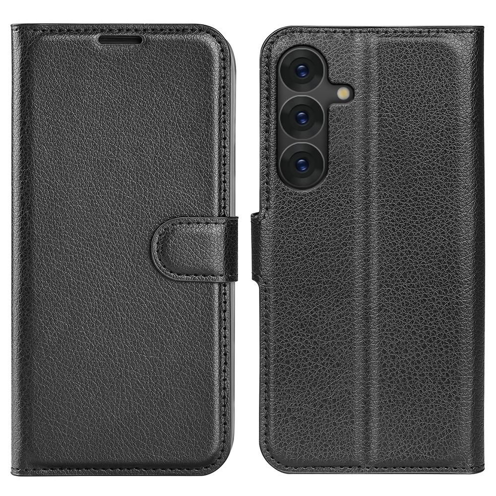 Samsung Galaxy S25 Plus Fodral Litchi Läder Svart