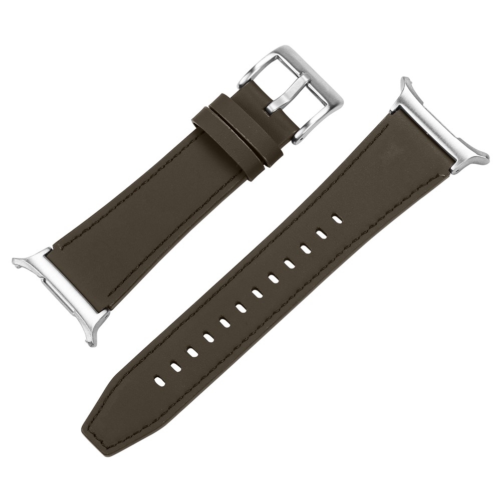 Galaxy Watch 8 46/44/40 mm Armband Äkta Läder Mörk Brun