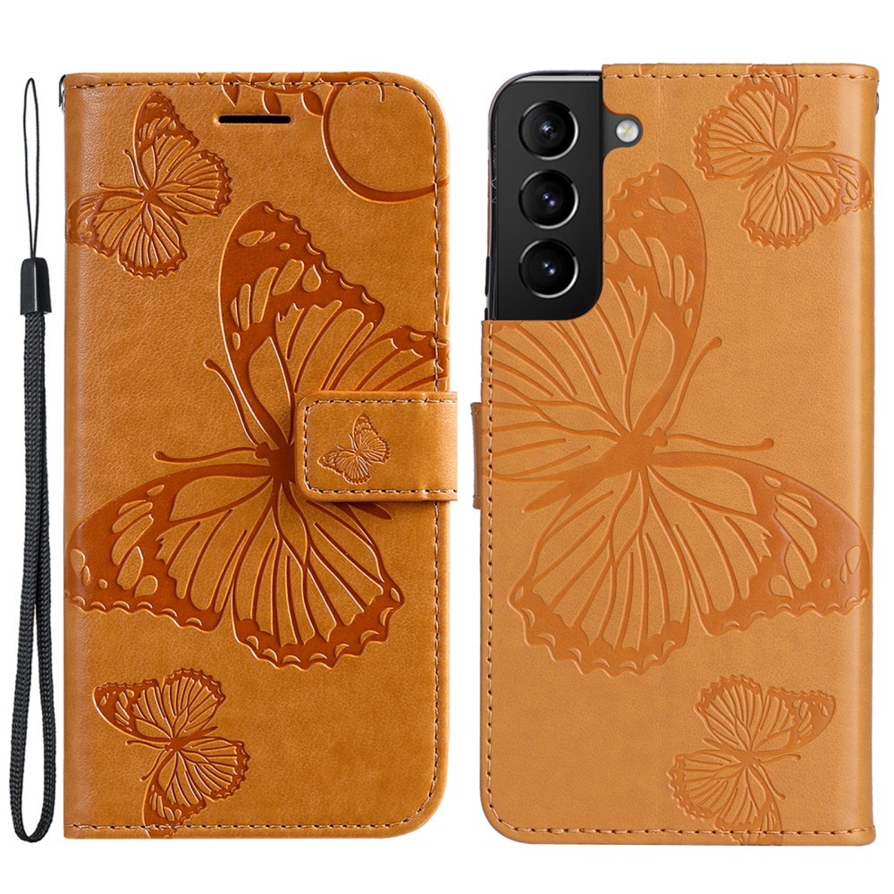 Galaxy S22 Plus Fodral Fjärilar Tryckt Läder Ljus