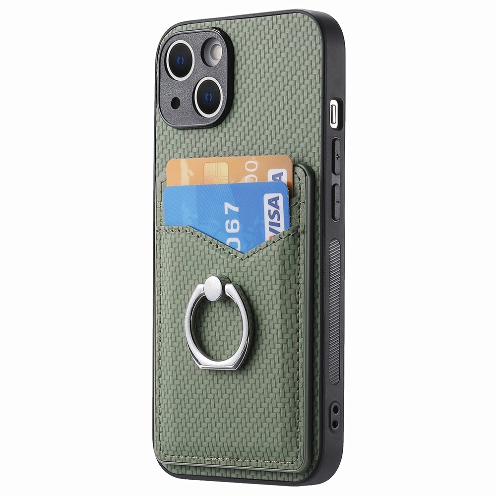 iPhone 15 Plus Skal Kolfiber Textur Ring Kortfack
