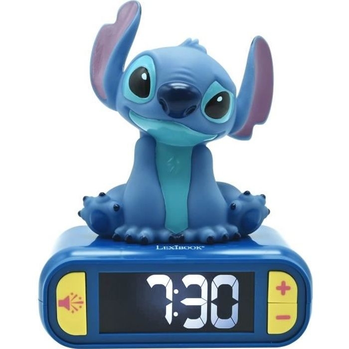 Stitch digital nattlampa väckarklocka, ljud och melodier, bakgrundsbelyst LCD-skärm, självlysande, Disney Stitch, blå, Lexibook, RL800D