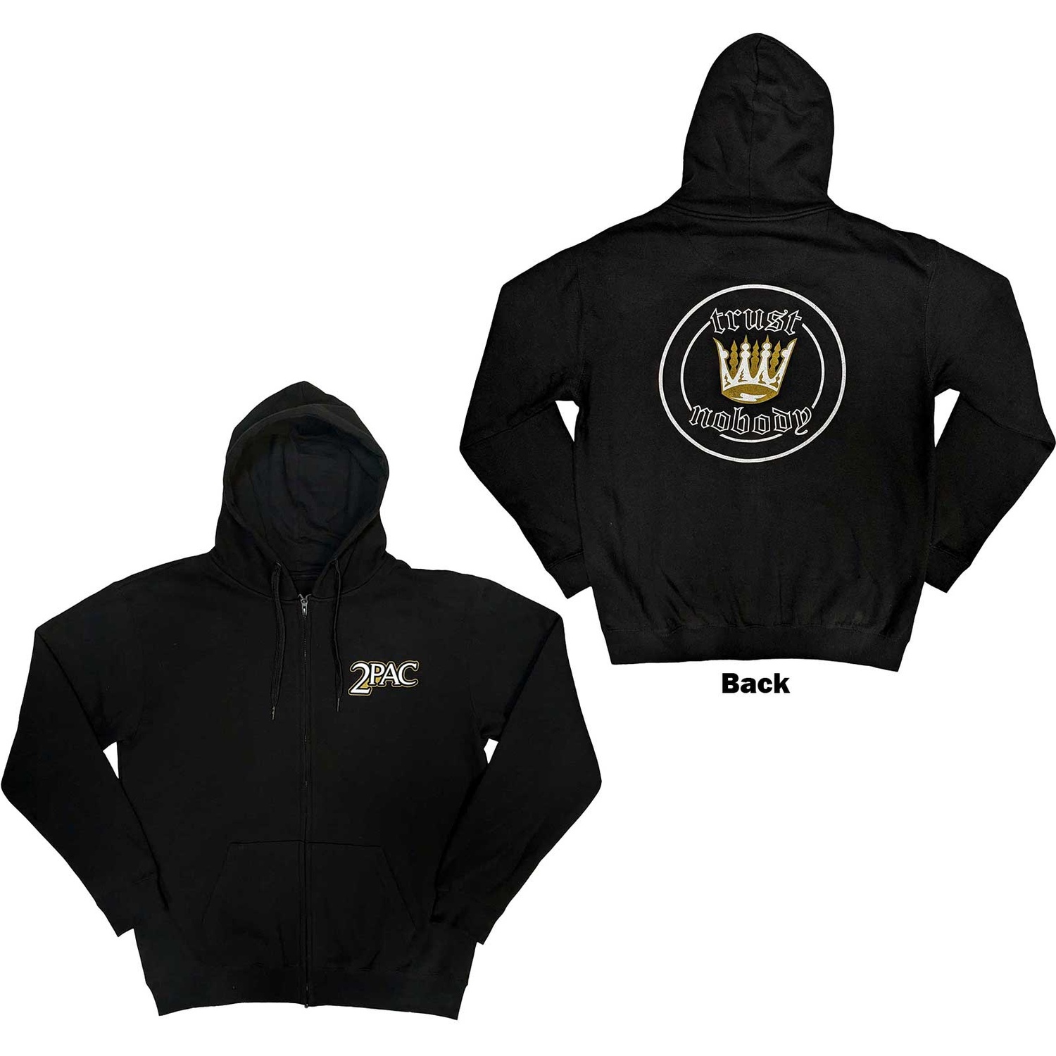 Tupac Unisex Zipped Hoodie: Crown Seal (Back Print) (Medium)
