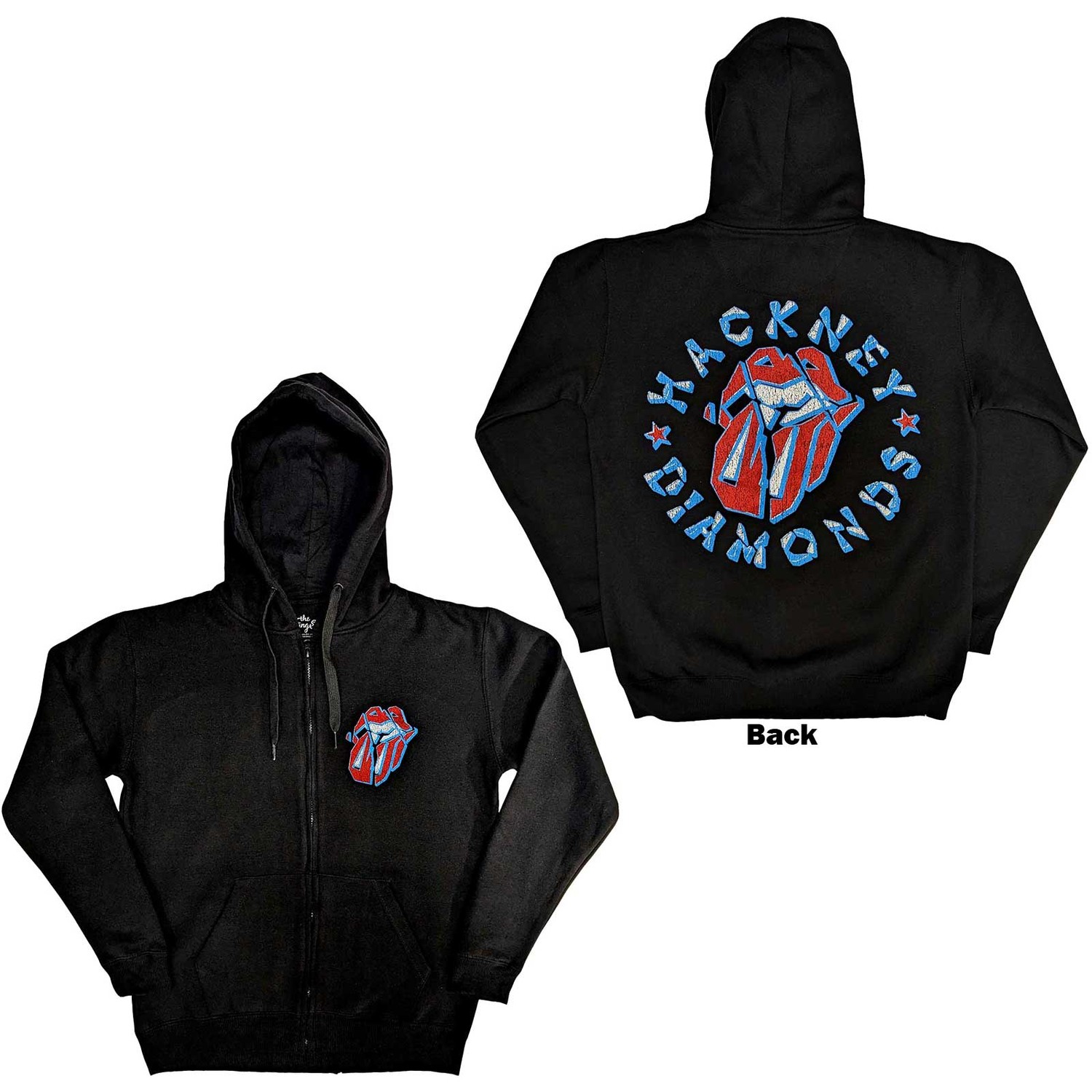 The Rolling Stones Unisex Zipped Hoodie: Hackney Diamonds Stars (Back Print) (Medium)